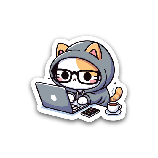 Hardworking Cat Sticker