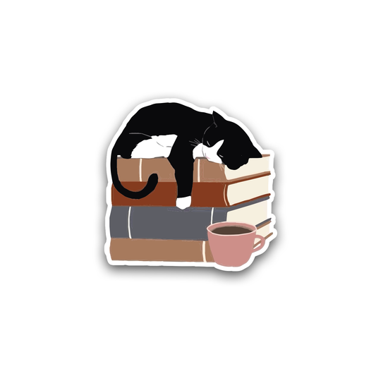 Sleeping Cat on Books sticker