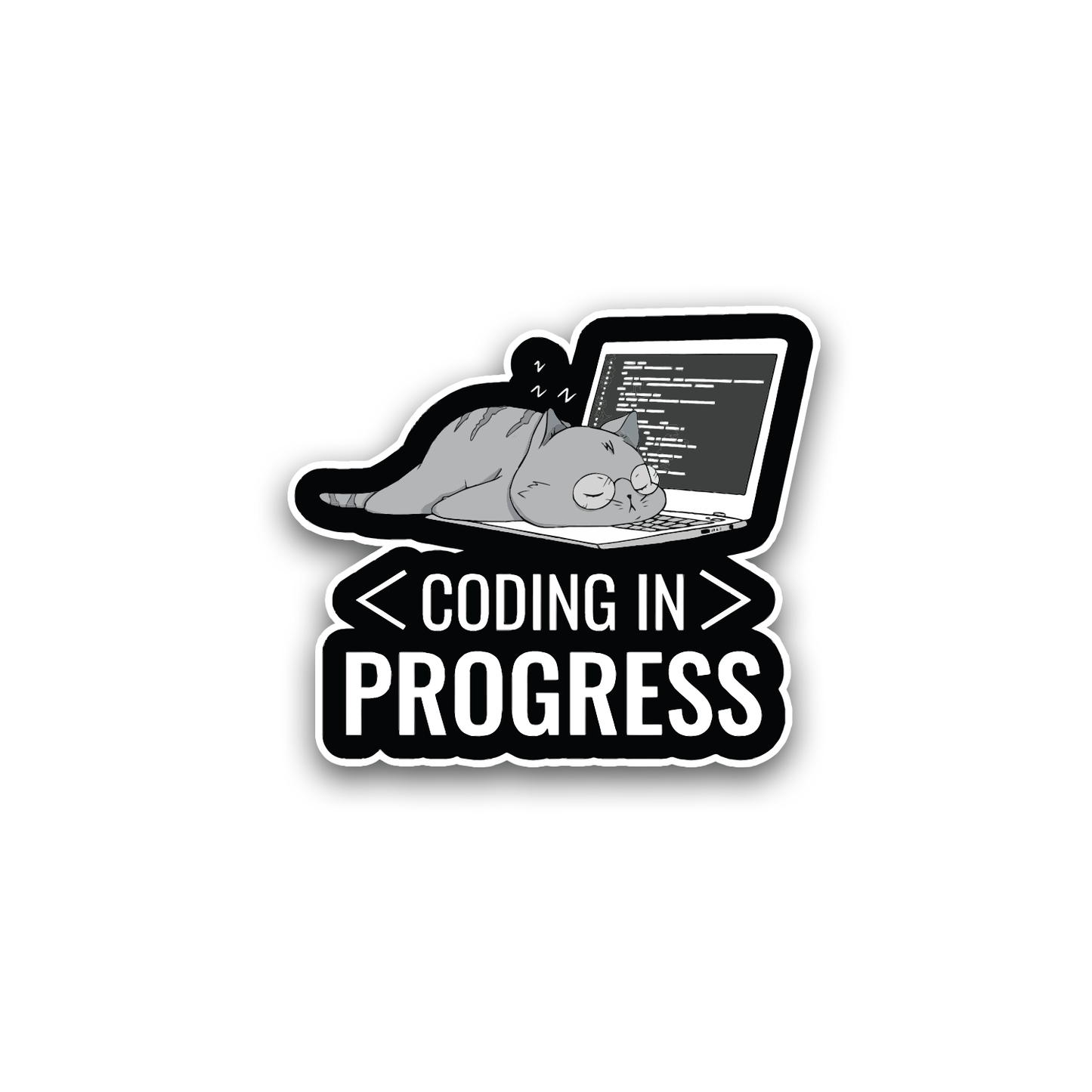 Coding in progress cat sticker